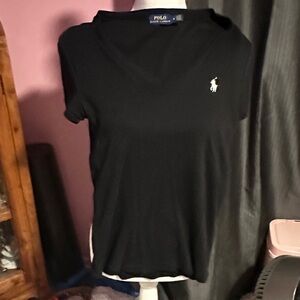 Polo by Ralph Lauren Women's Black V-Neck Tee